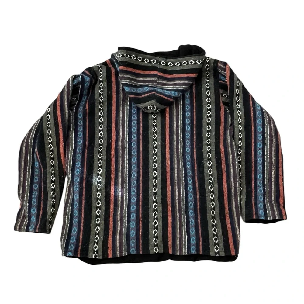 Striped Cotton Baja Zip Up Hoodie Boho Southwest Unisex Jacket Size: Medium - Picture 6 of 7
